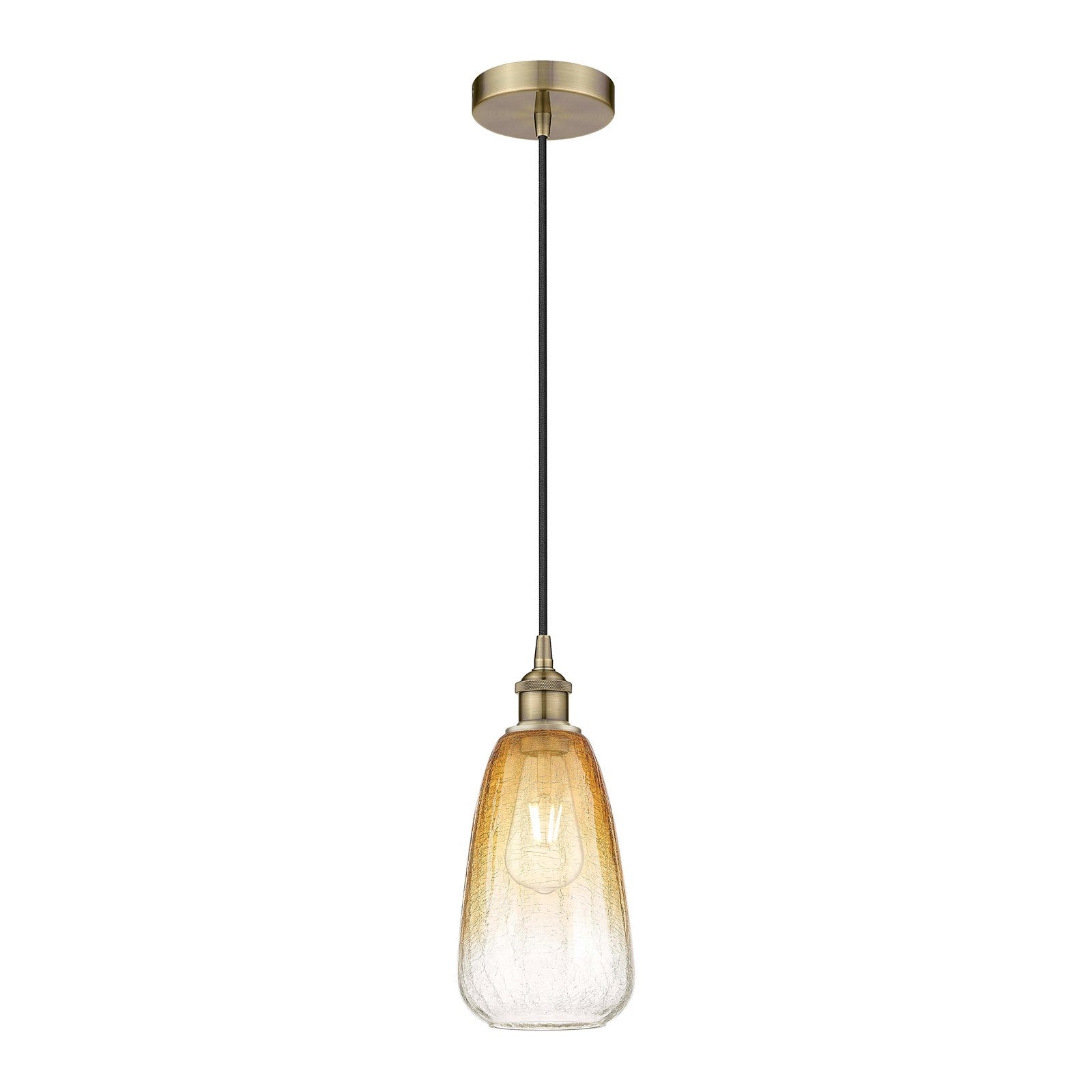 Innovations Brookhaven Almond 6in 1-Light Mini Pendant | Industrial Antique Brass Steel and Amber Glass | Kitchen Island & | Model 616-1P-AB-G480-6AM