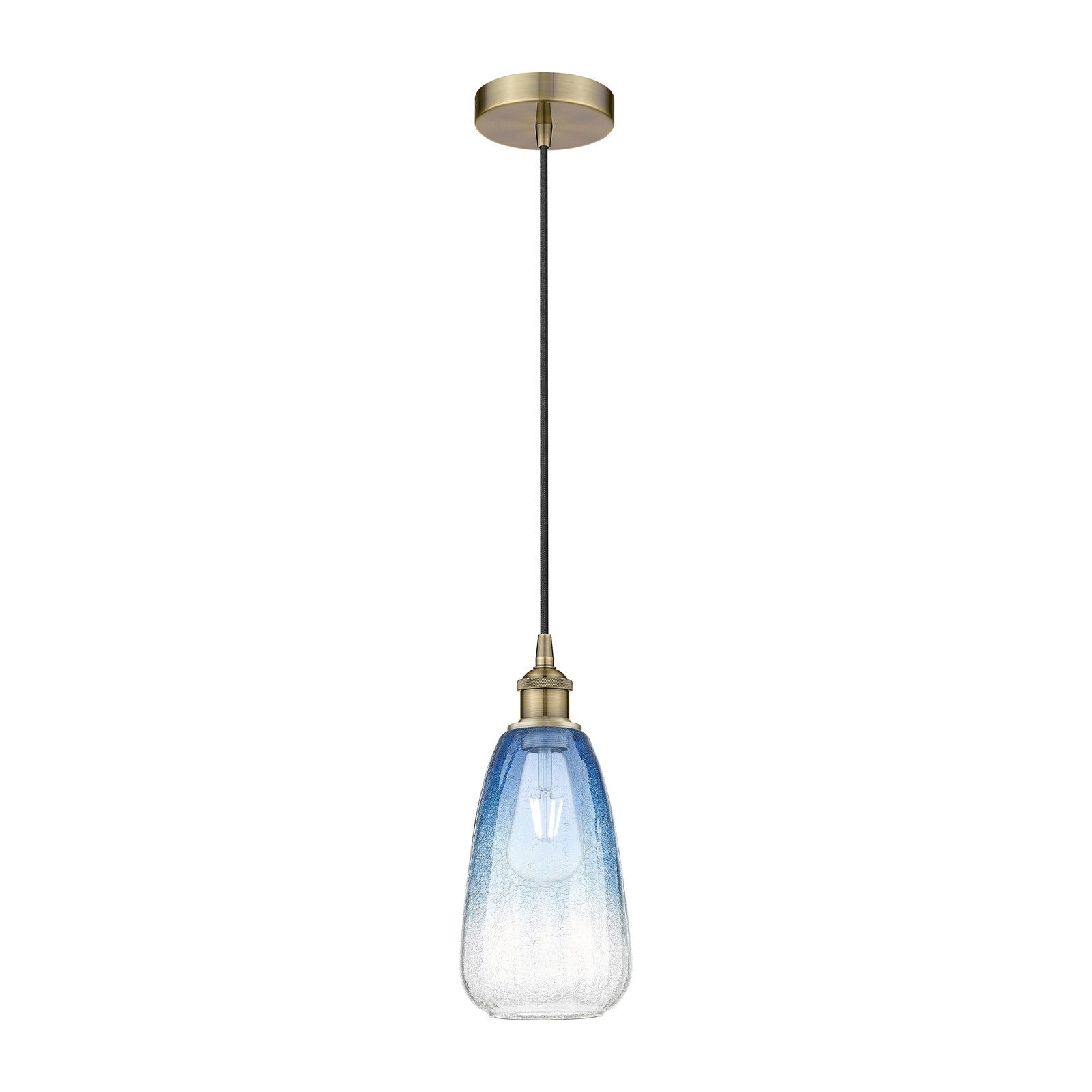 Innovations Brookhaven Almond 6in 1-Light Mini Pendant | Industrial Antique Brass Steel and Sapphire Blue Glass | Kitchen | Model 616-1P-AB-G480-6SB