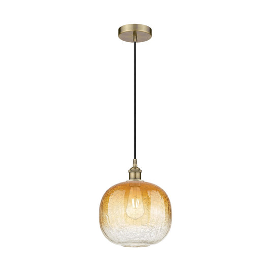 Innovations Brookhaven Sphere 11in 1-Light Mini Pendant | Industrial Antique Brass Steel and Amber Glass | Kitchen Island & | Model 616-1P-AB-G481-10AM