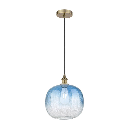 Innovations Brookhaven Sphere 10.5in 1-Light Mini Pendant | Industrial Antique Brass and Sapphire Blue Glass | Kitchen Island | Model 616-1P-AB-G481-10SB