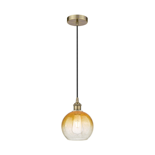 Innovations Brookhaven Globe 8in 1-Light Mini Pendant | Industrial Antique Brass and Amber Glass | Kitchen Island & Dining Room | Model 616-1P-AB-G483-8AM