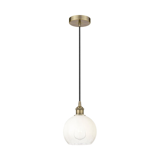 Innovations Brookhaven Globe 8in 1-Light Mini Pendant | Industrial Antique Brass Steel and Opal Glass | Kitchen Island & Dining | Model 616-1P-AB-G483-8OP