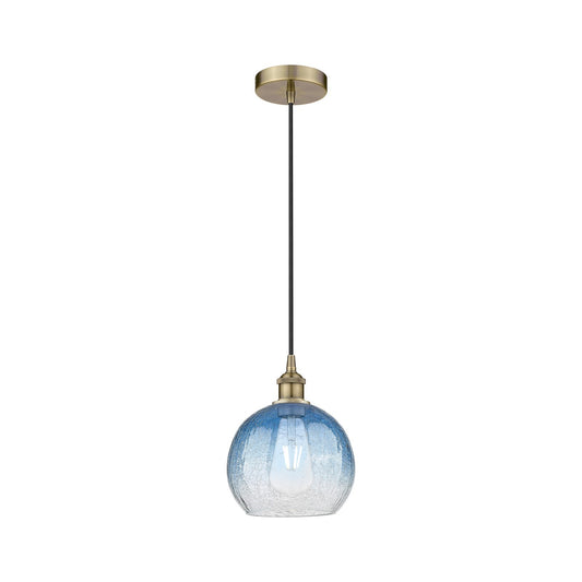 Innovations Brookhaven Globe 8in 1-Light Mini Pendant | Industrial Antique Brass and Sapphire Blue Glass | Kitchen Island & | Model 616-1P-AB-G483-8SB