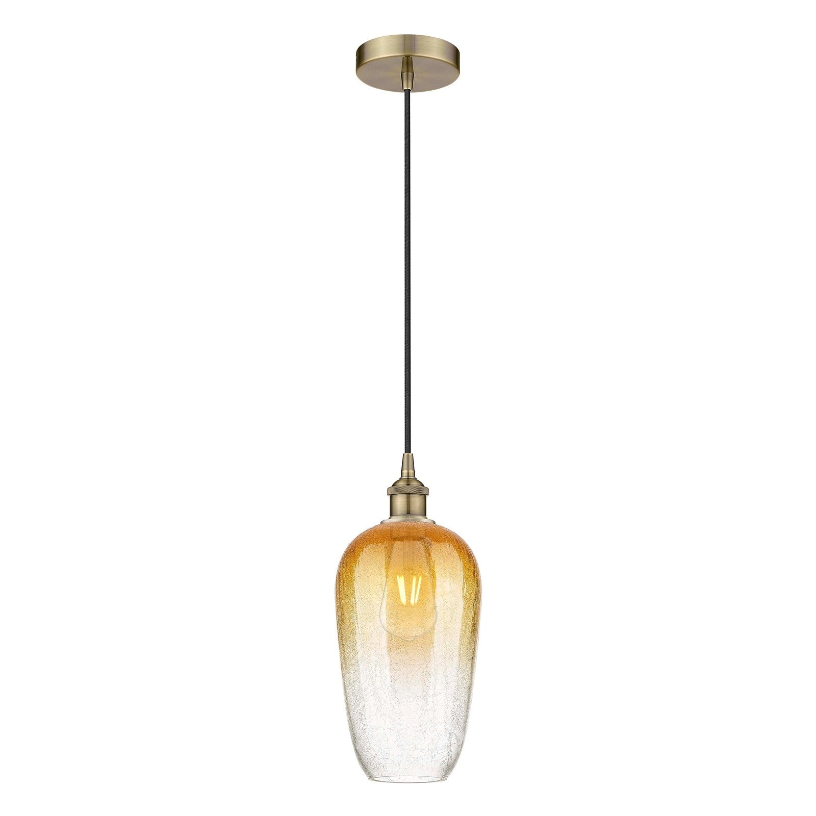 Innovations Brookhaven Flute 7in 1-Light Mini Pendant | Industrial Antique Brass Steel and Amber Glass | Kitchen Island & | Model 616-1P-AB-G484-7AM