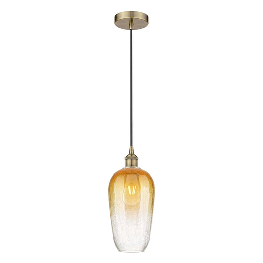 Innovations Brookhaven Flute 7in 1-Light Mini Pendant | Industrial Antique Brass Steel and Amber Glass | Kitchen Island & | Model 616-1P-AB-G484-7AM