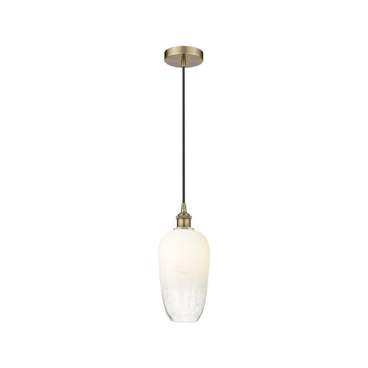 Innovations Brookhaven Flute 7in 1-Light Mini Pendant | Industrial Antique Brass Steel and Opal Glass | Kitchen Island & Dining | Model 616-1P-AB-G484-7OP