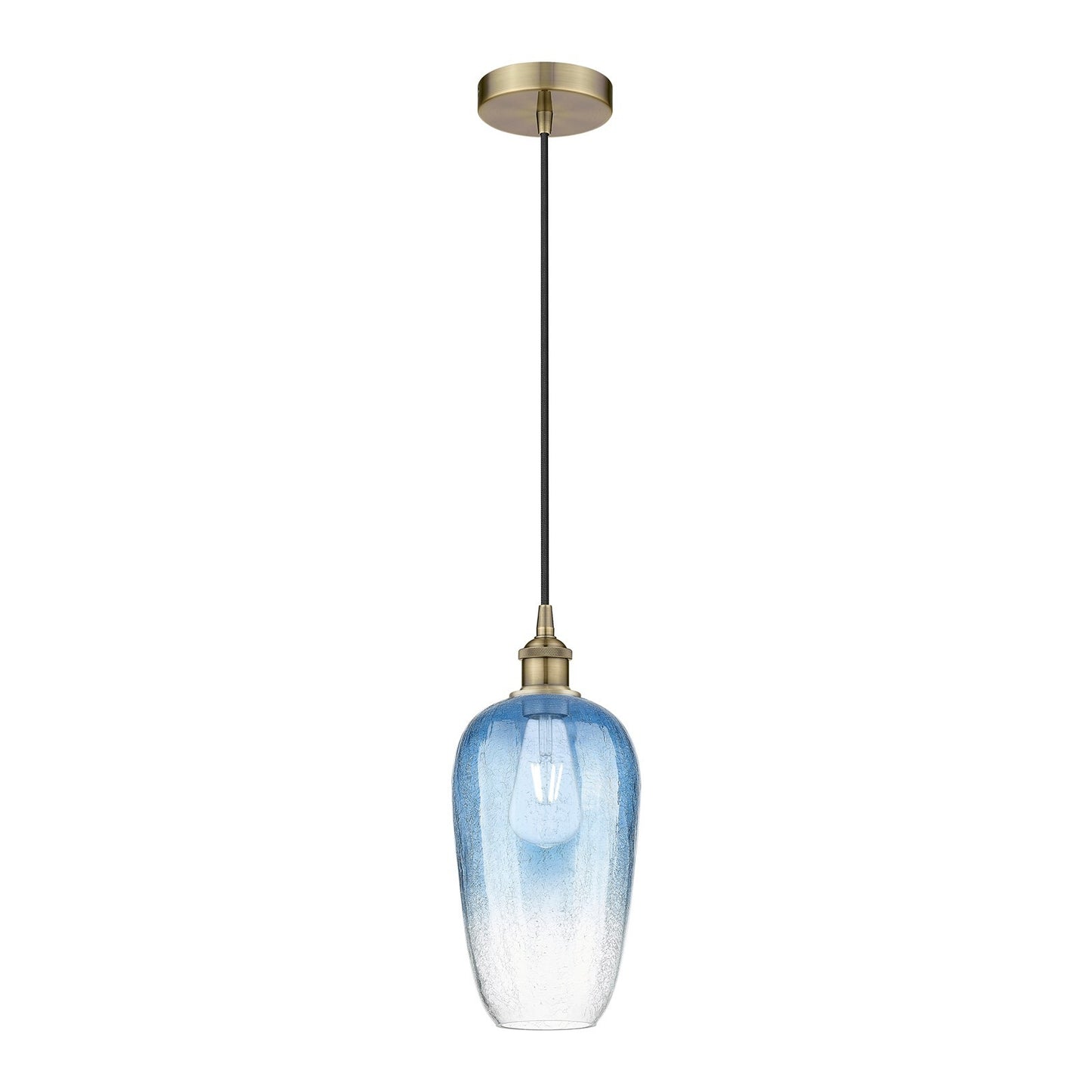 Innovations Brookhaven Flute 7in 1-Light Mini Pendant | Industrial Antique Brass and Sapphire Blue Glass | Kitchen Island & | Model 616-1P-AB-G484-7SB