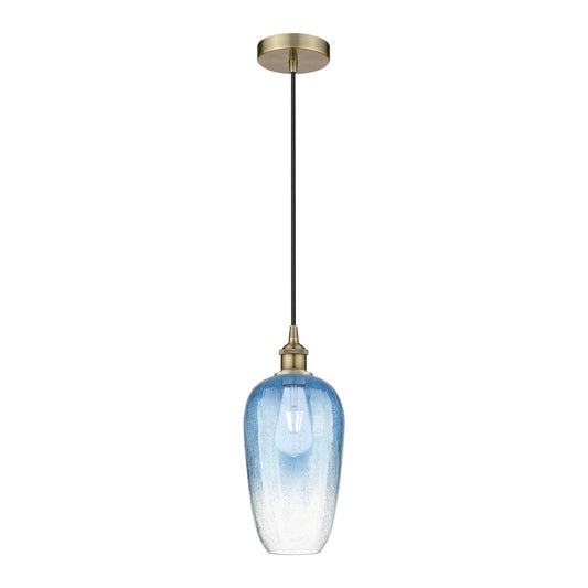 Innovations Brookhaven Flute 7in 1-Light Mini Pendant | Industrial Antique Brass and Sapphire Blue Glass | Kitchen Island & | Model 616-1P-AB-G484-7SB