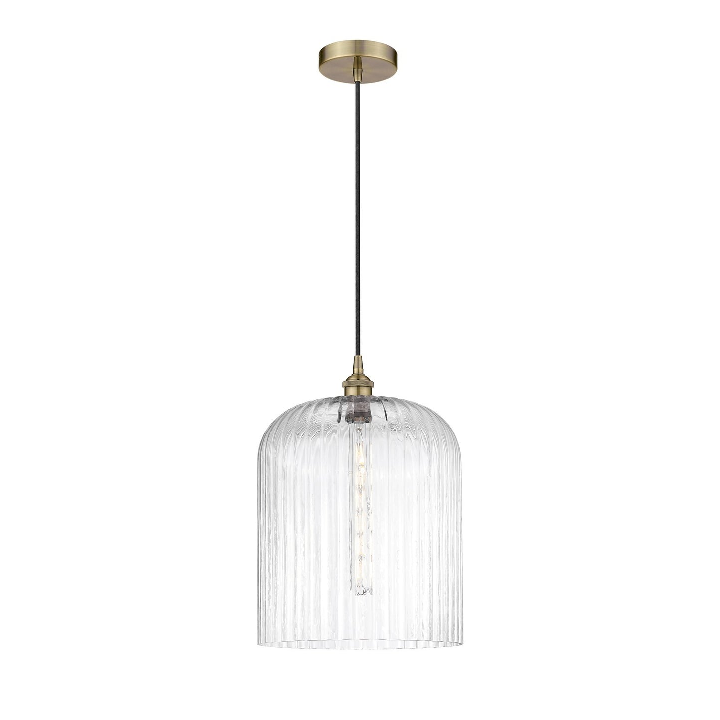 Innovations Bridal Veil 5in 1-Light Mini Pendant | Art Nouveau Antique Brass Steel and Clear Ribbed Glass | Kitchen Island & | Model 616-1P-AB-G559-12CL