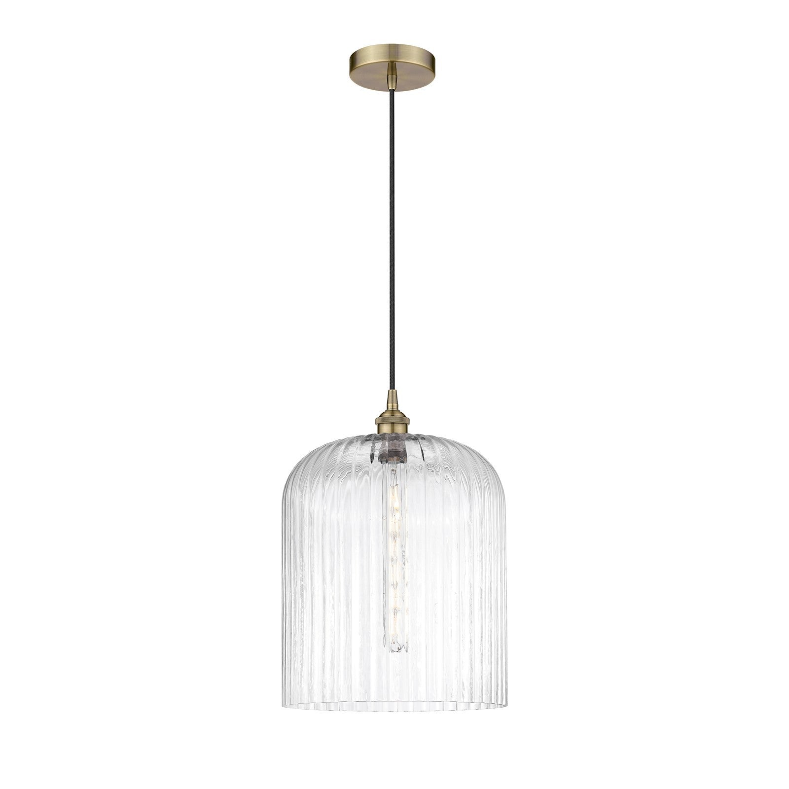 Innovations Bridal Veil 5in 1-Light Mini Pendant | Art Nouveau Antique Brass Steel and Clear Ribbed Glass | Kitchen Island & | Model 616-1P-AB-G559-12CL