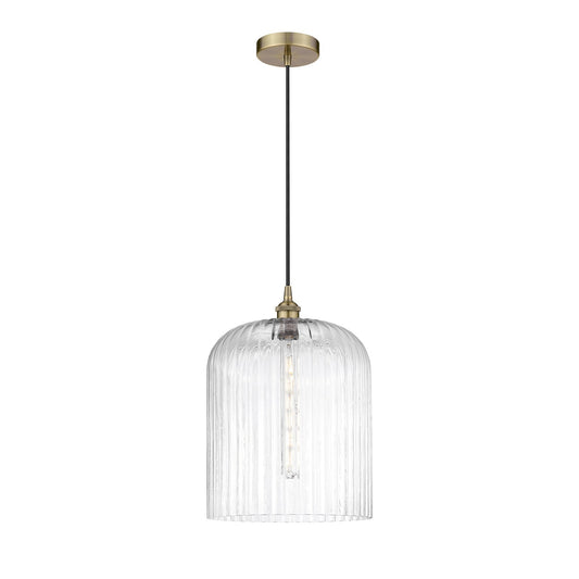 Innovations Bridal Veil 5in 1-Light Mini Pendant | Art Nouveau Antique Brass Steel and Clear Ribbed Glass | Kitchen Island & | Model 616-1P-AB-G559-12CL