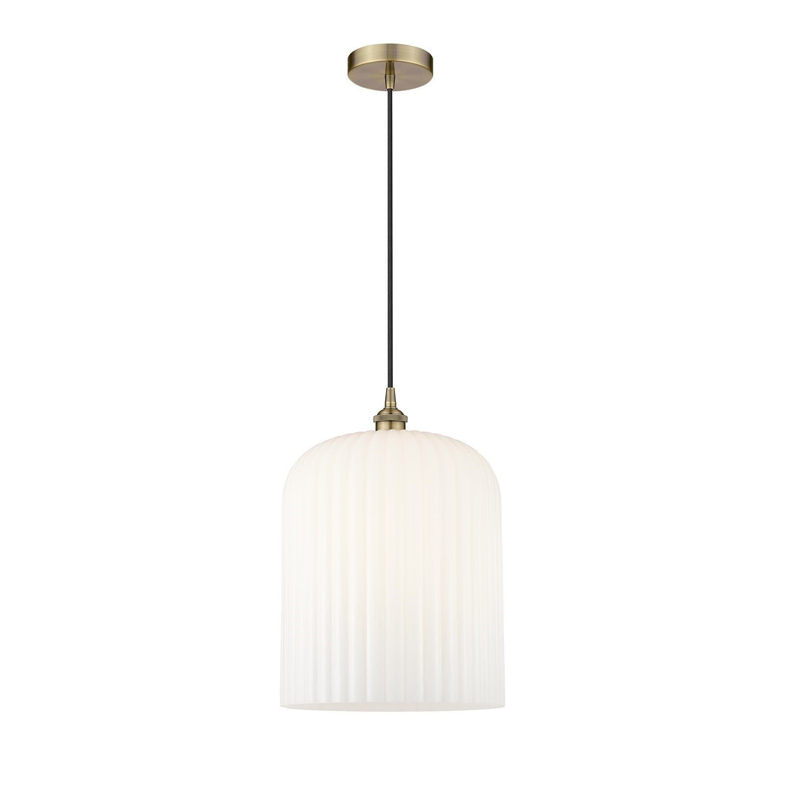 Innovations Bridal Veil 5in 1-Light Mini Pendant | Art Nouveau Antique Brass and Gloss White Ribbed Glass | Kitchen Island & | Model 616-1P-AB-G559-12GWH