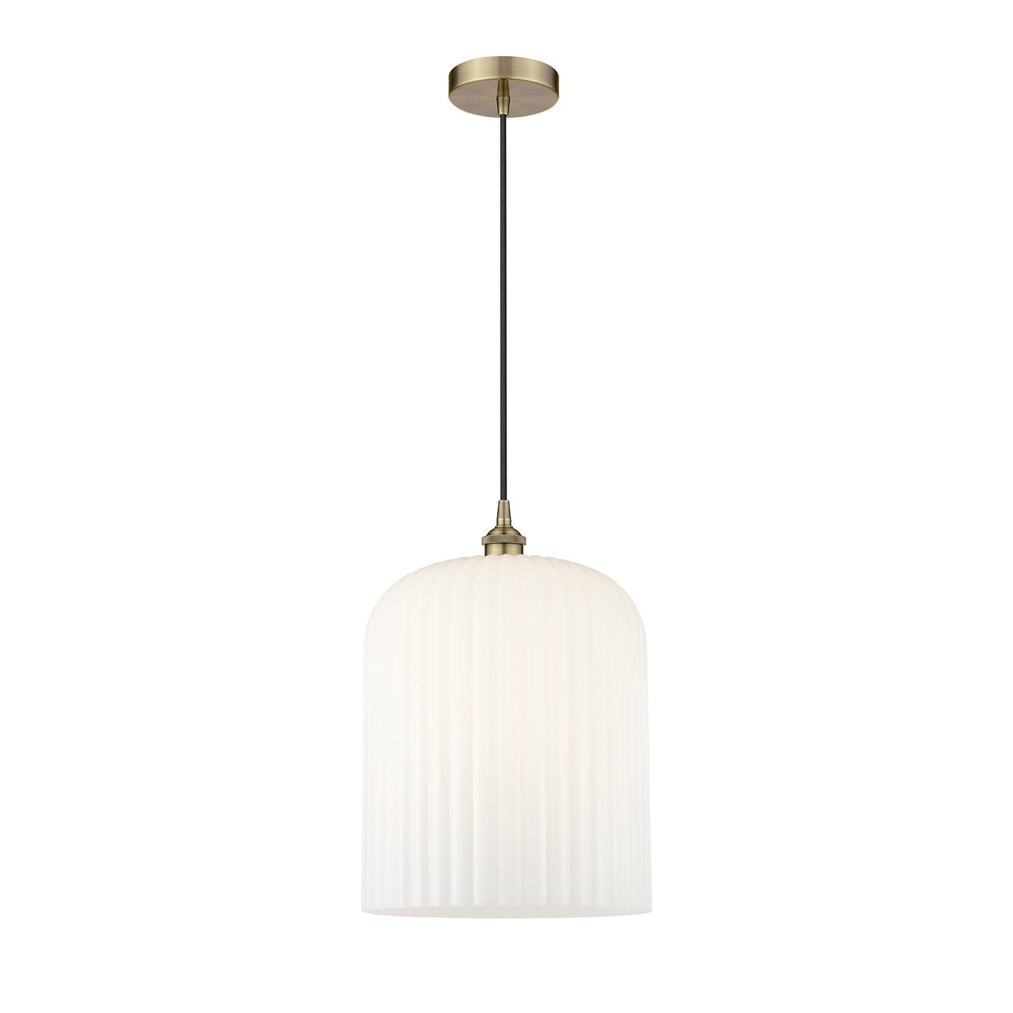 Innovations Bridal Veil 5in 1-Light Mini Pendant | Art Nouveau Antique Brass and Gloss White Ribbed Glass | Kitchen Island & | Model 616-1P-AB-G559-12GWH
