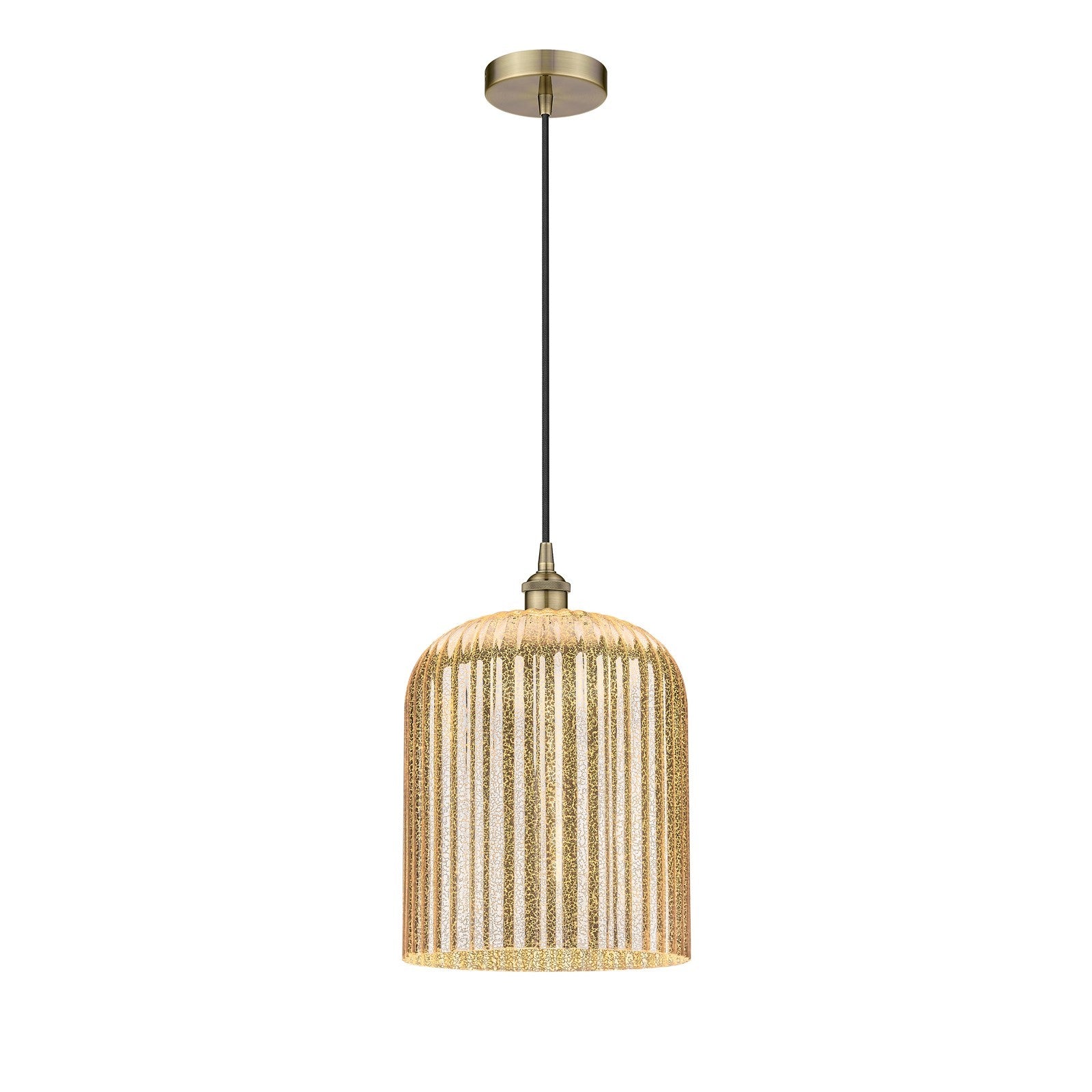 Innovations Bridal Veil 5in 1-Light Mini Pendant | Art Nouveau Antique Brass and Mercury Ribbed Glass | Kitchen Island & | Model 616-1P-AB-G559-12ME