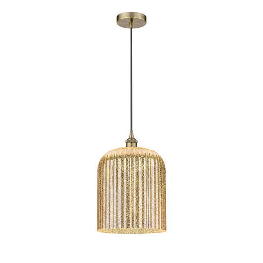 Innovations Bridal Veil 5in 1-Light Mini Pendant | Art Nouveau Antique Brass and Mercury Ribbed Glass | Kitchen Island & | Model 616-1P-AB-G559-12ME