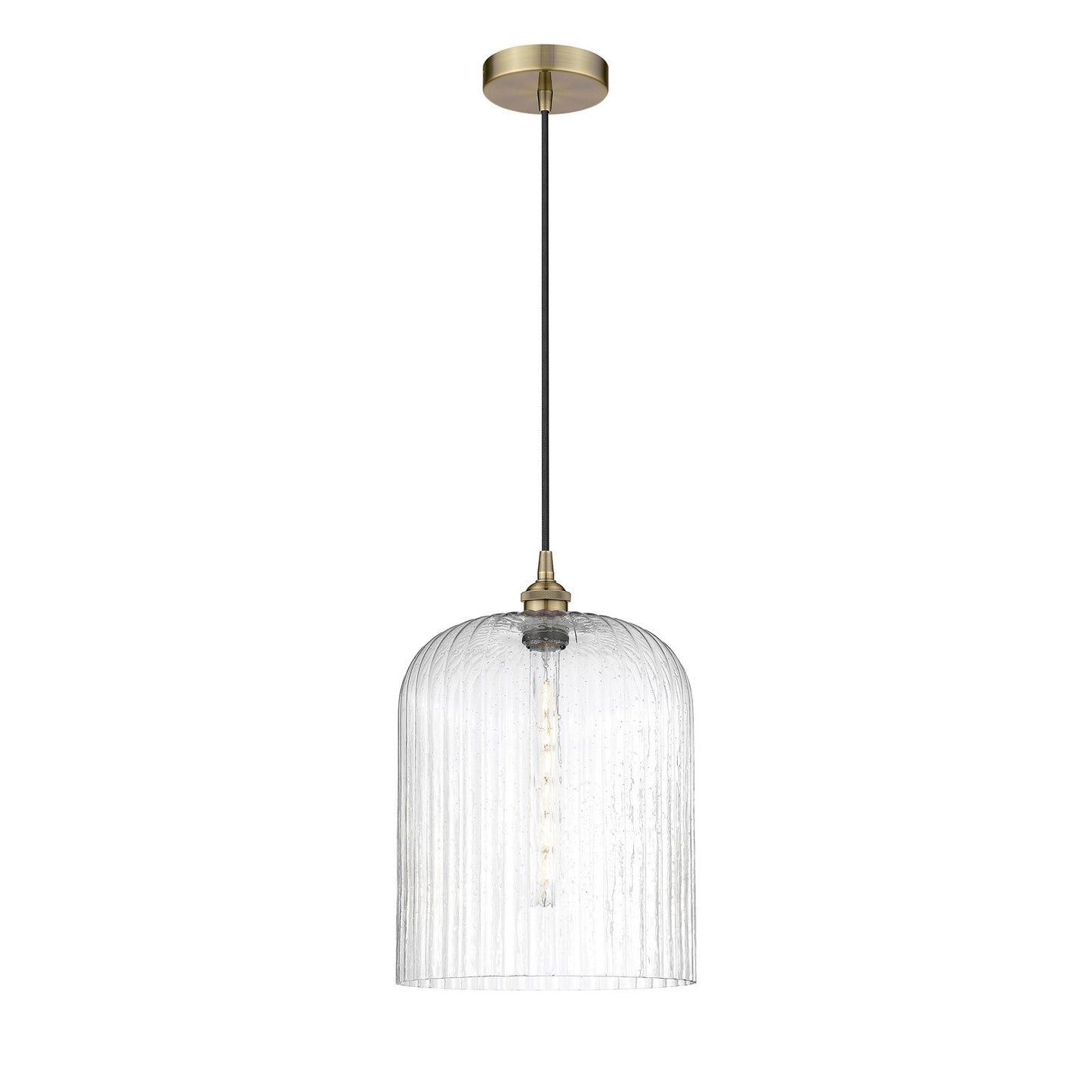 Innovations Bridal Veil 5in 1-Light Mini Pendant | Art Nouveau Industrial Antique Brass Steel and Seedy Ribbed Glass | Model 616-1P-AB-G559-12SDY