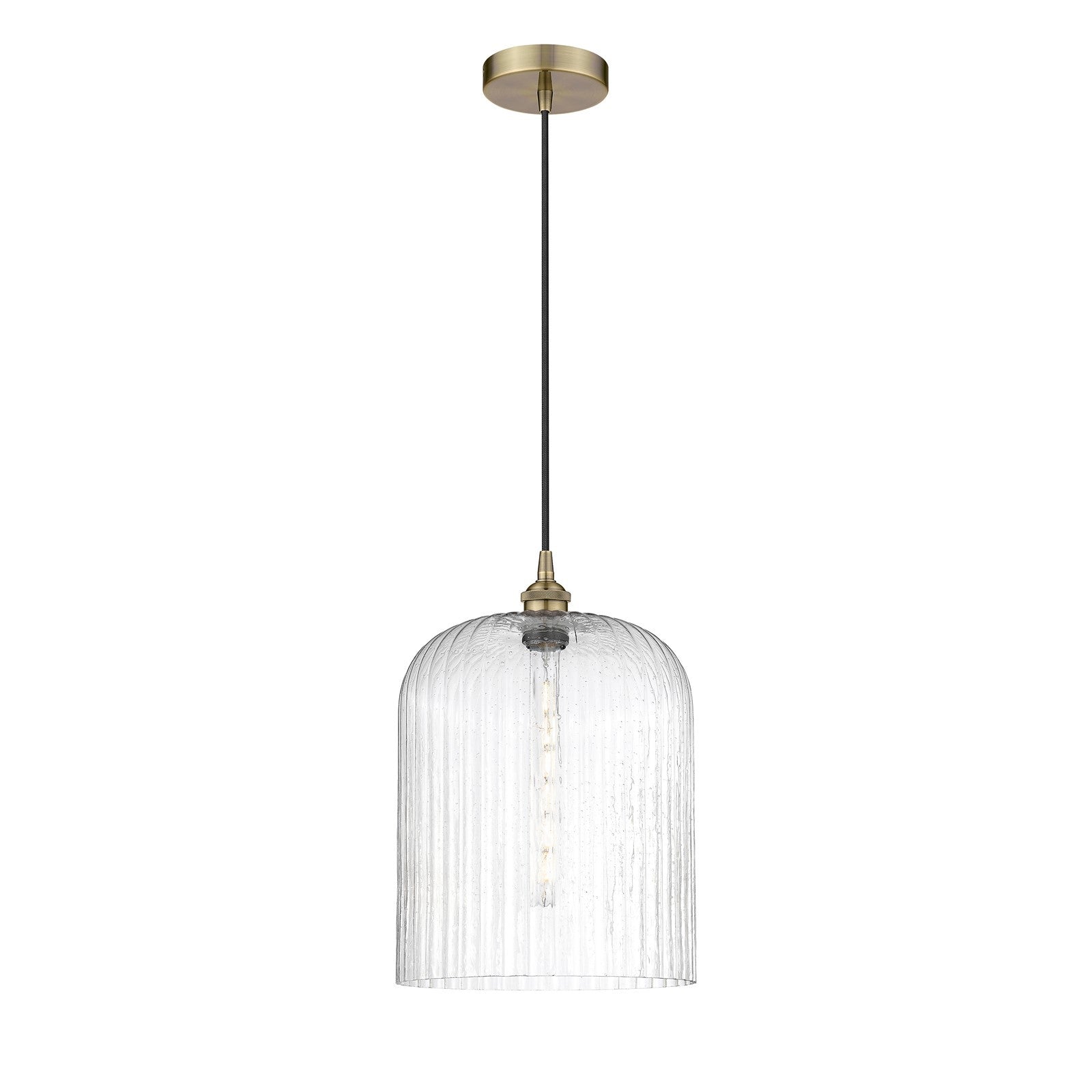 Innovations Bridal Veil 5in 1-Light Mini Pendant | Art Nouveau Industrial Antique Brass Steel and Seedy Ribbed Glass | Model 616-1P-AB-G559-12SDY