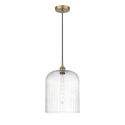 Innovations Bridal Veil 5in 1-Light Mini Pendant | Art Nouveau Industrial Antique Brass Steel and Seedy Ribbed Glass | Model 616-1P-AB-G559-12SDY
