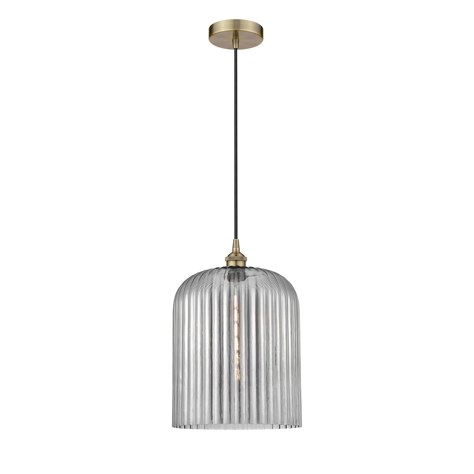 Innovations Bridal Veil 5in 1-Light Mini Pendant | Art Nouveau Antique Brass and Light Smoke Ribbed Glass | Kitchen Island & | Model 616-1P-AB-G559-12SM