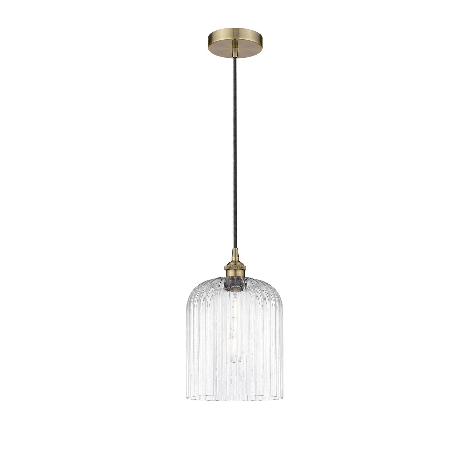 Innovations Bridal Veil 5in 1-Light Mini Pendant | Art Nouveau Antique Brass Steel and Clear Ribbed Glass | Kitchen Island & | Model 616-1P-AB-G559-8CL