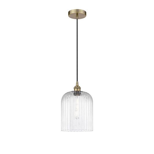 Innovations Bridal Veil 5in 1-Light Mini Pendant | Art Nouveau Antique Brass Steel and Clear Ribbed Glass | Kitchen Island & | Model 616-1P-AB-G559-8CL