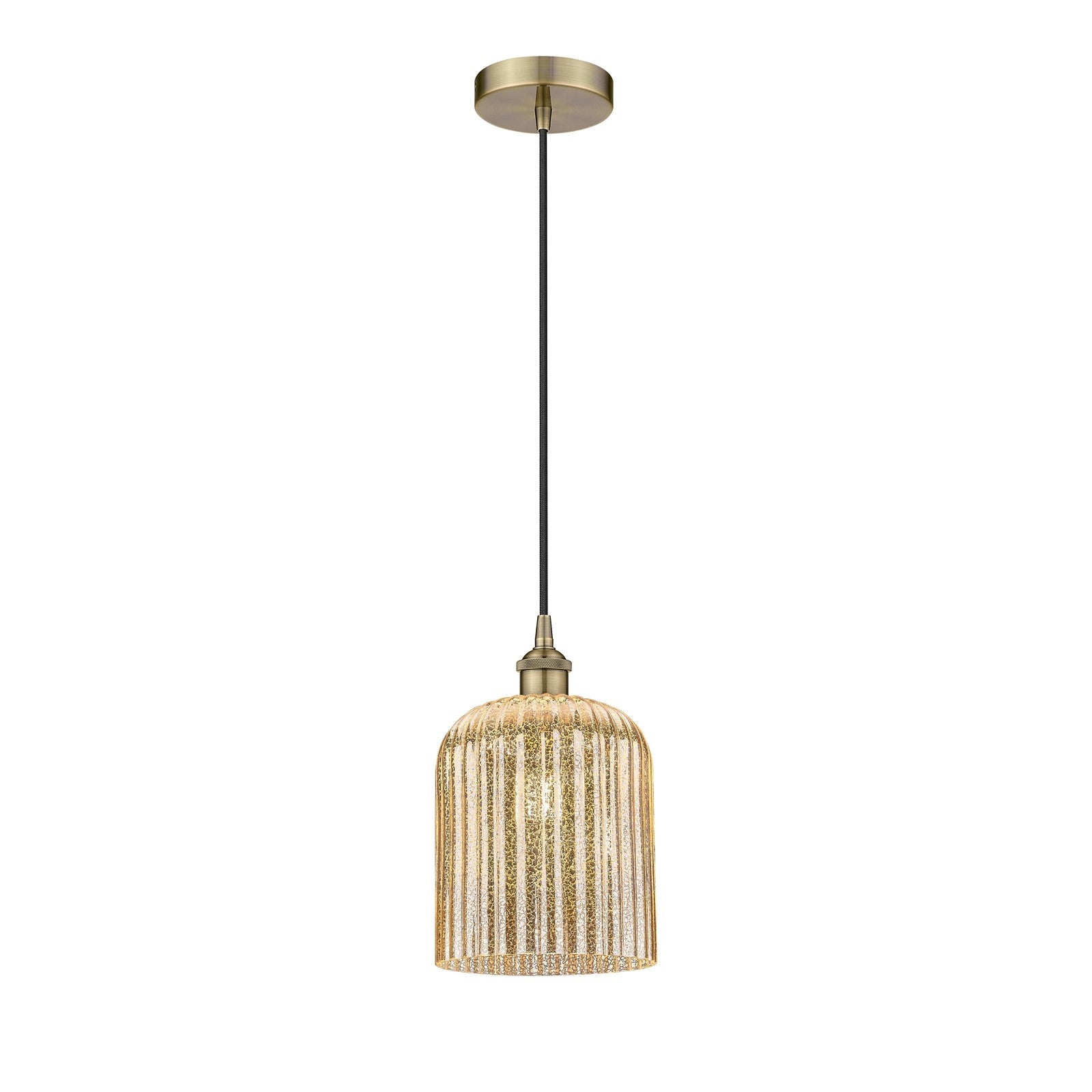 Innovations Bridal Veil 5in 1-Light Mini Pendant | Art Nouveau Antique Brass Steel and Mercury Ribbed Glass | Kitchen Island & | Model 616-1P-AB-G559-8ME