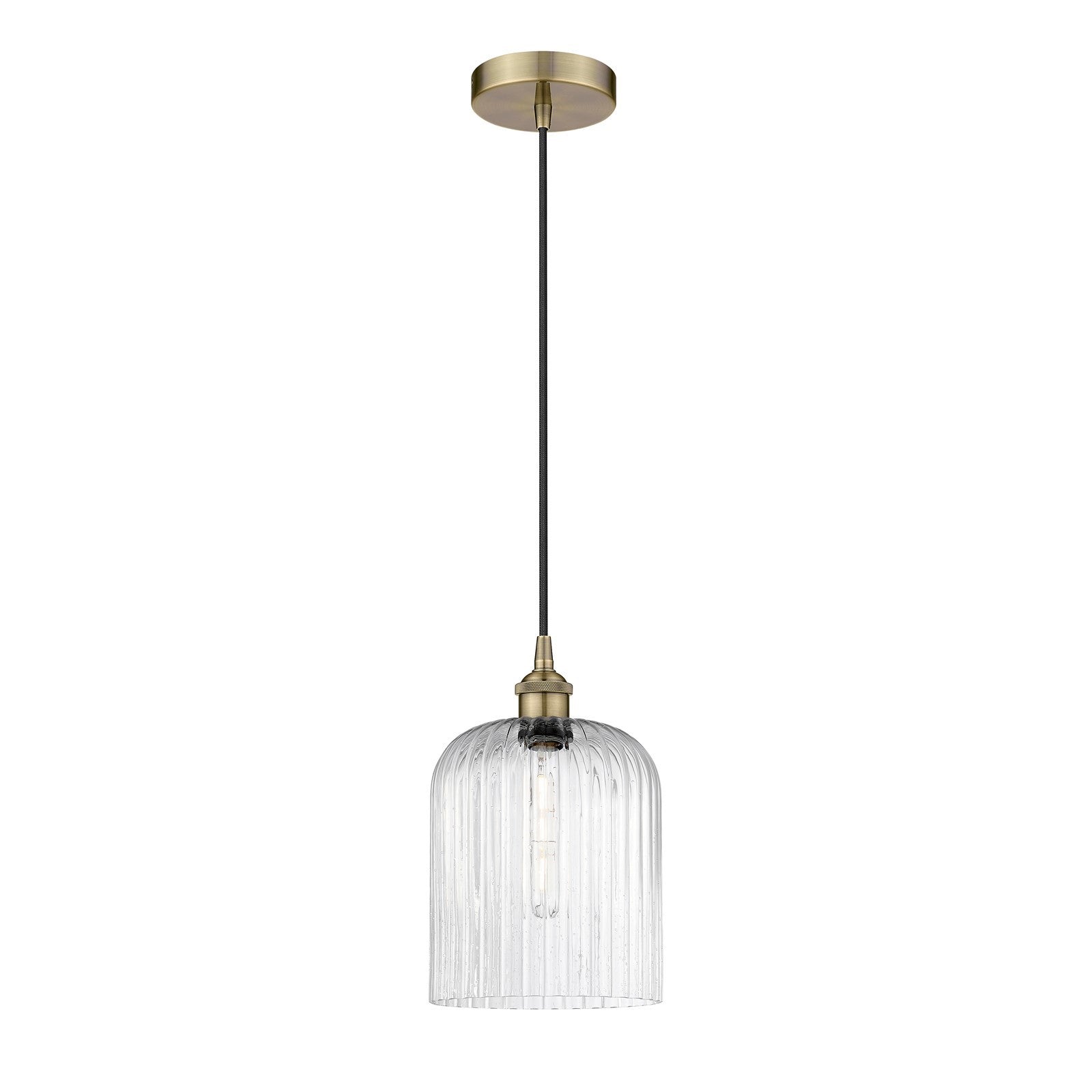 Innovations Bridal Veil 5in 1-Light Mini Pendant | Art Nouveau Antique Brass Steel and Seedy Ribbed Glass | Kitchen Island & | Model 616-1P-AB-G559-8SDY