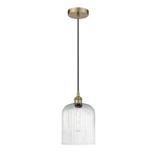 Innovations Bridal Veil 5in 1-Light Mini Pendant | Art Nouveau Antique Brass Steel and Seedy Ribbed Glass | Kitchen Island & | Model 616-1P-AB-G559-8SDY