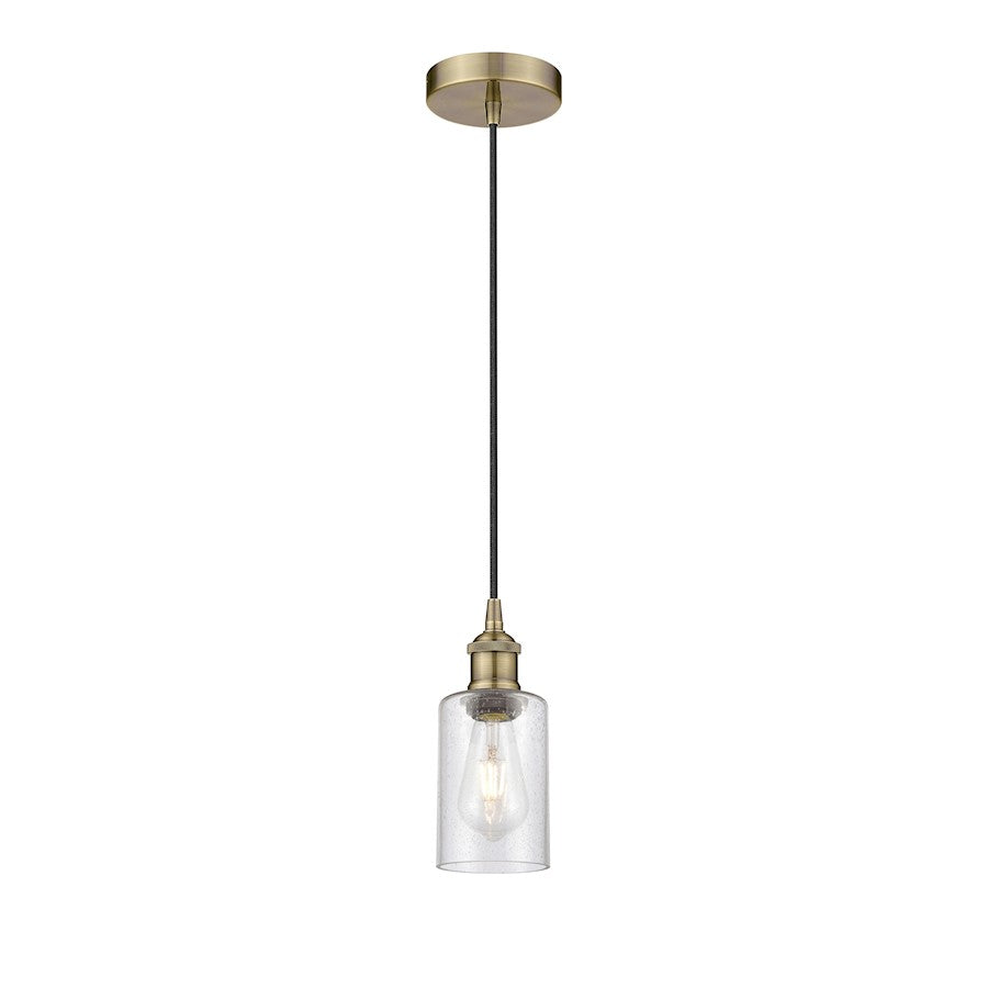 Innovations Clymer 1Lt 4" Cord Hung Mini Pendant, Brass/Seedy