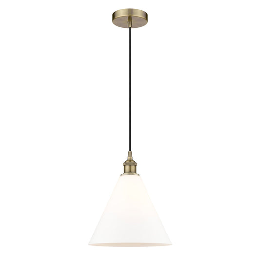 Innovations Berkshire Glass 12in 1-Light Mini Pendant | Industrial Antique Brass Steel and Matte White Glass | Kitchen | Model 616-1P-AB-GBC-121-LED