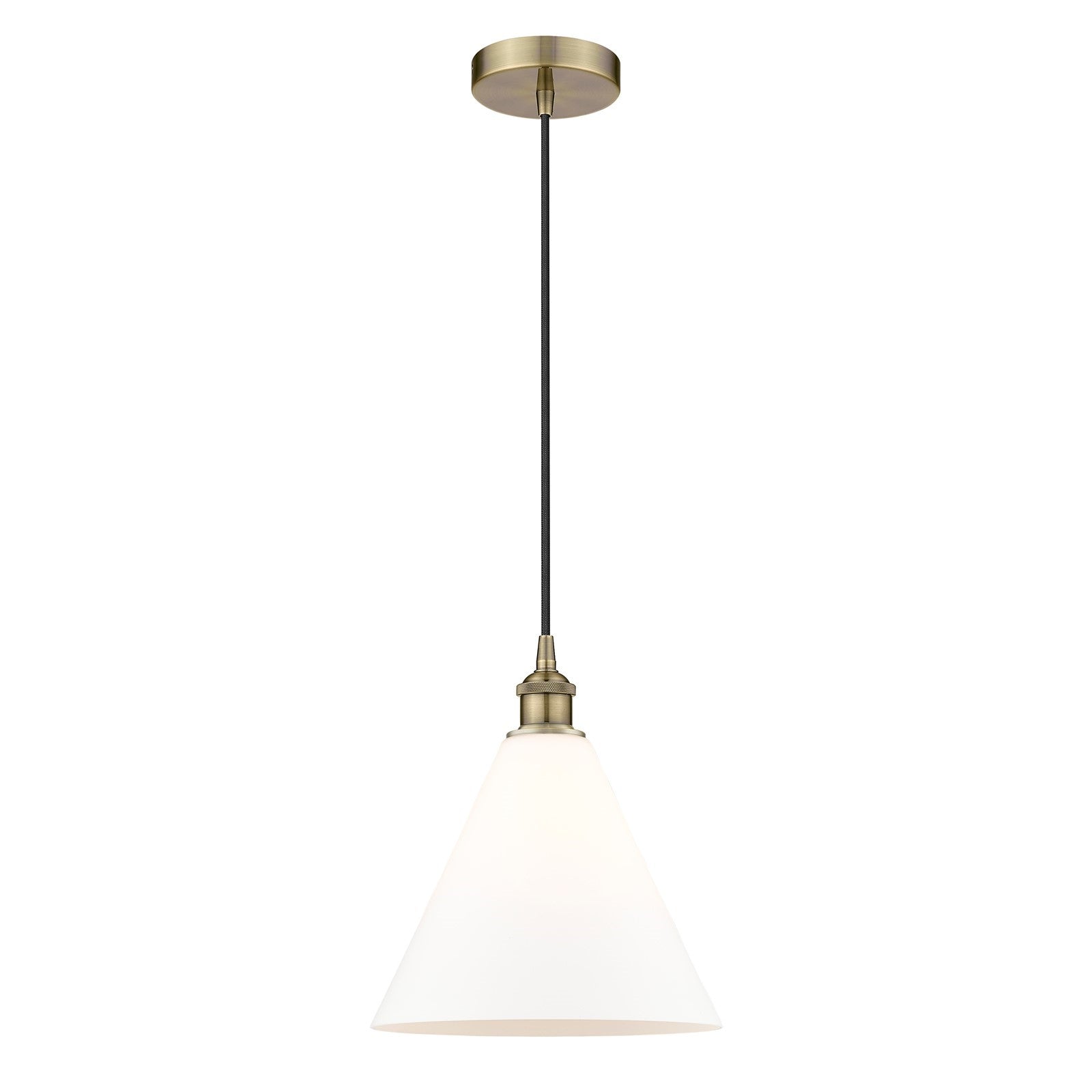 Innovations Berkshire Glass 12in 1-Light Mini Pendant | Industrial Antique Brass Steel and Matte White Glass | Kitchen | Model 616-1P-AB-GBC-121-LED