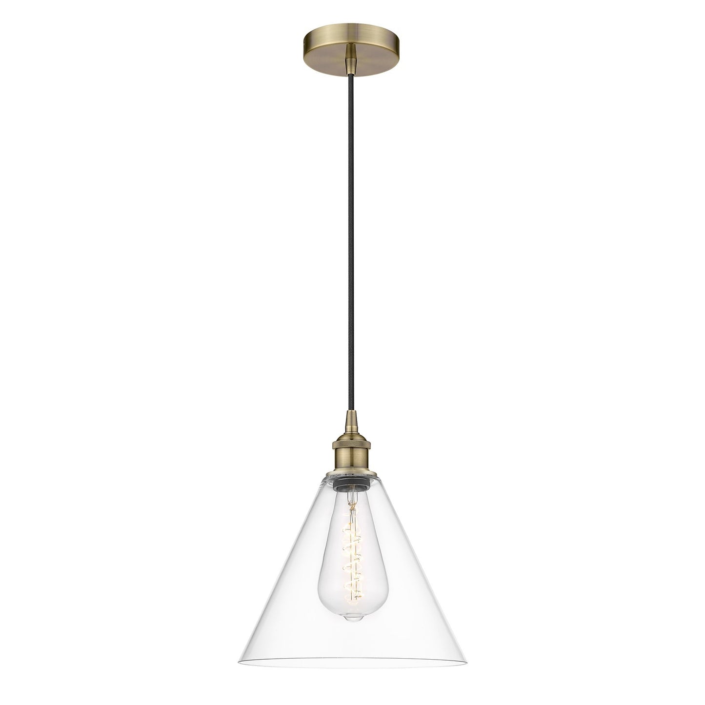 Innovations Berkshire Glass 12in 1-Light Mini Pendant | Industrial Antique Brass Steel and Clear Glass | Kitchen Island & | Model 616-1P-AB-GBC-122-LED