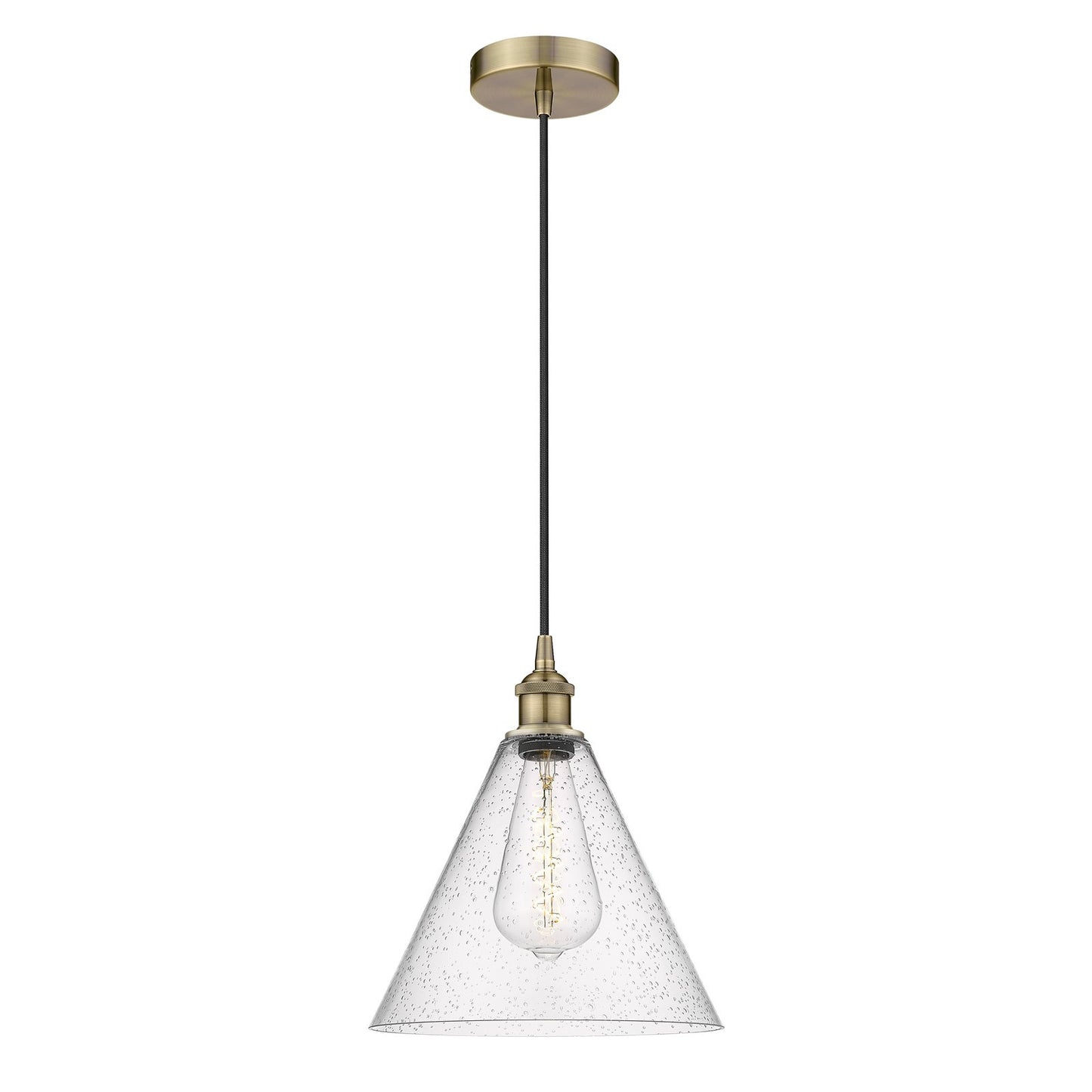 Innovations Berkshire Glass 12in 1-Light Mini Pendant | Industrial Antique Brass Steel and Seedy Glass | Kitchen Island & | Model 616-1P-AB-GBC-124-LED