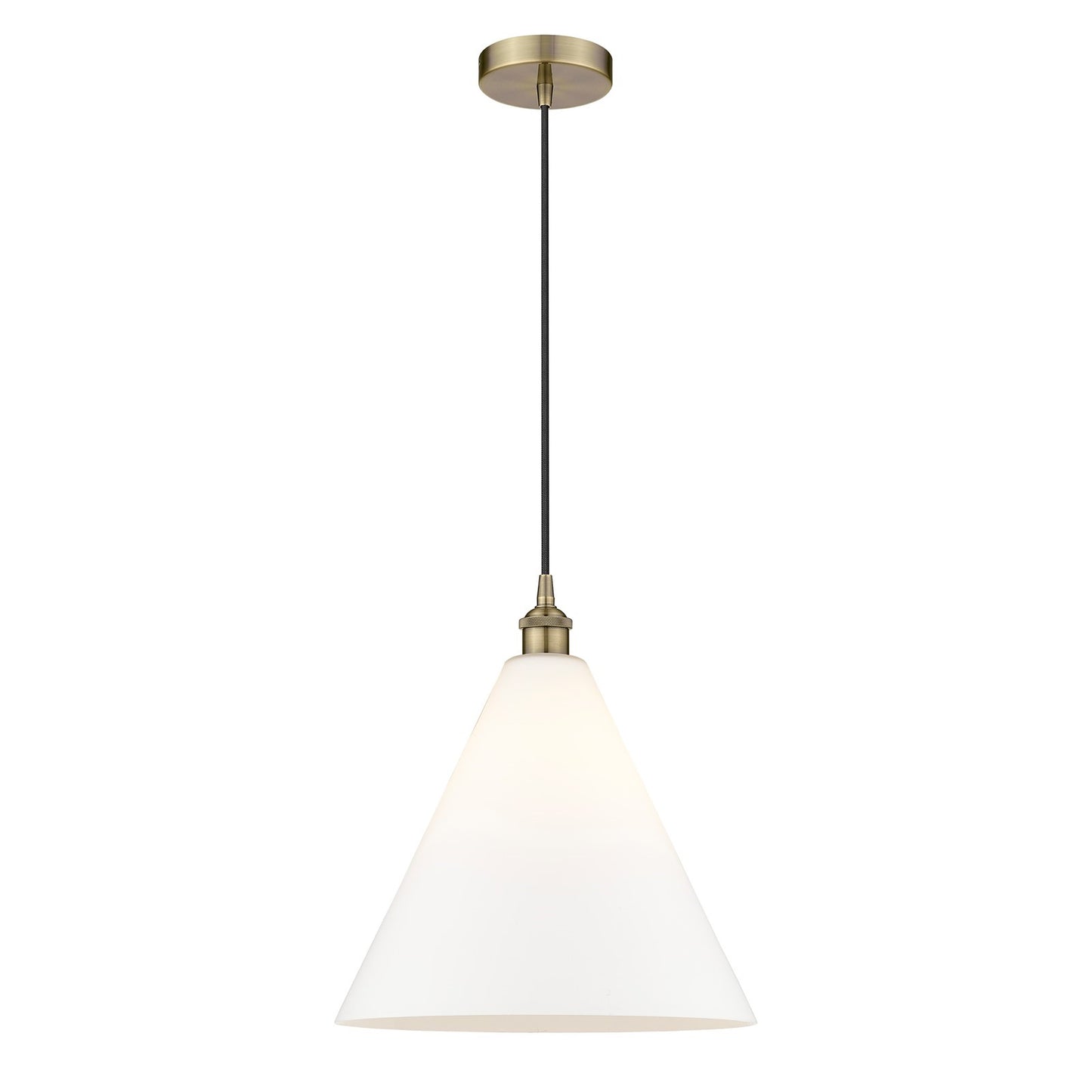 Innovations Berkshire Glass 16in 1-Light Pendant | Industrial Antique Brass Steel and Matte White Glass | Kitchen Island & | Model 616-1P-AB-GBC-161-LED