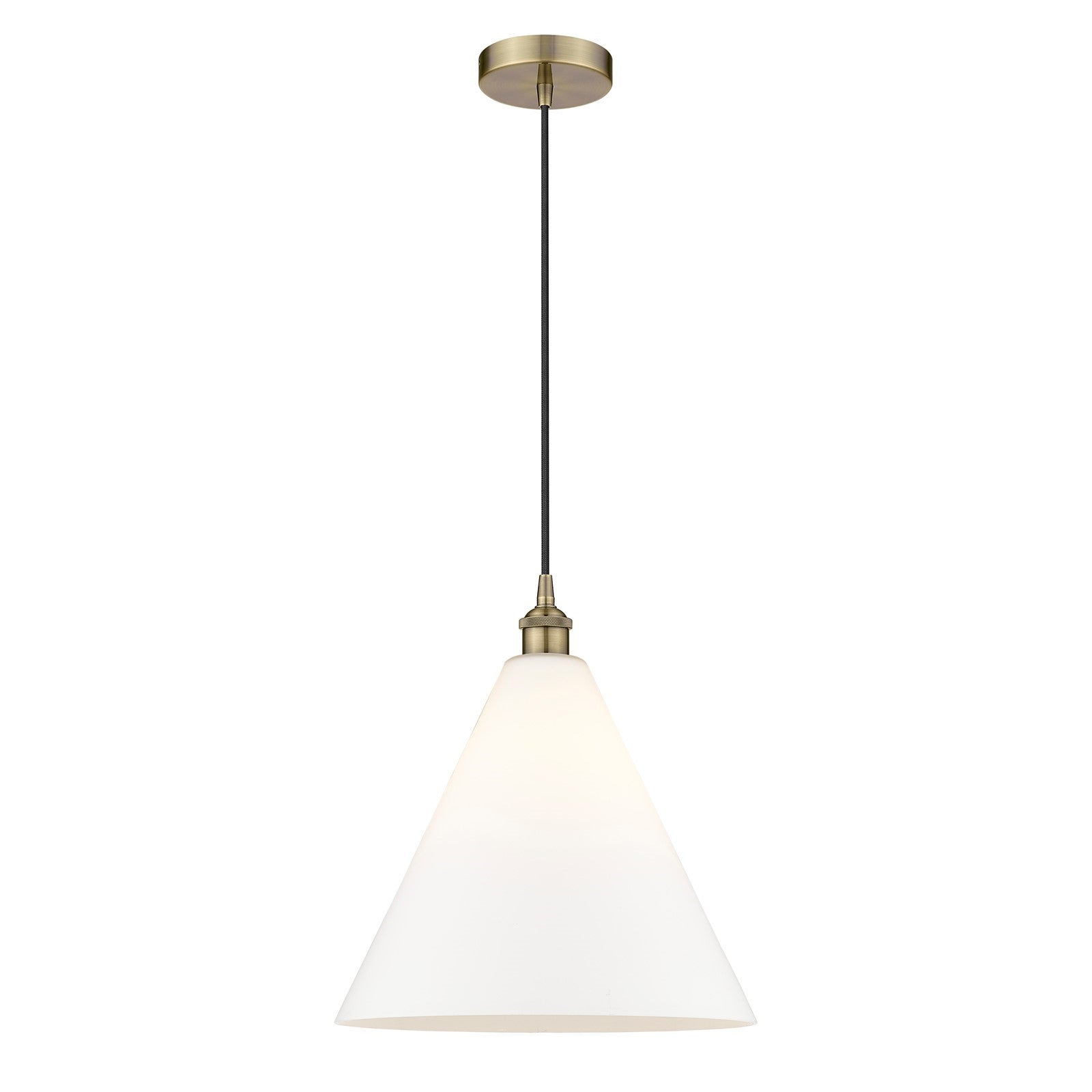 Innovations Berkshire Glass 16in 1-Light Pendant | Industrial Antique Brass Steel and Matte White Glass | Kitchen Island & | Model 616-1P-AB-GBC-161-LED
