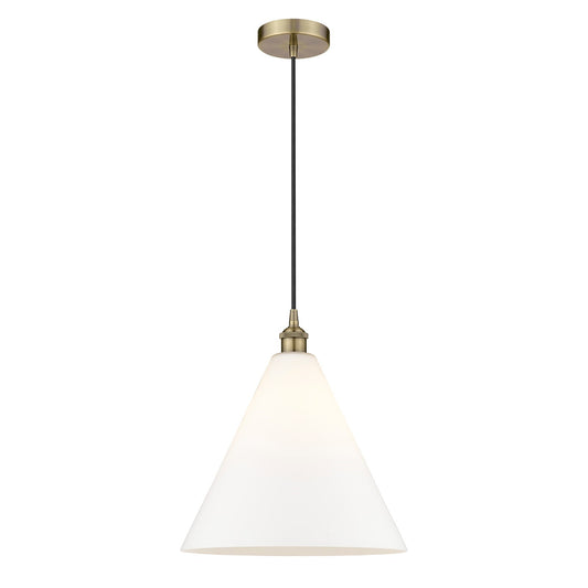 Innovations Berkshire Glass 16in 1-Light Pendant | Industrial Antique Brass Steel and Matte White Glass | Kitchen Island & | Model 616-1P-AB-GBC-161-LED