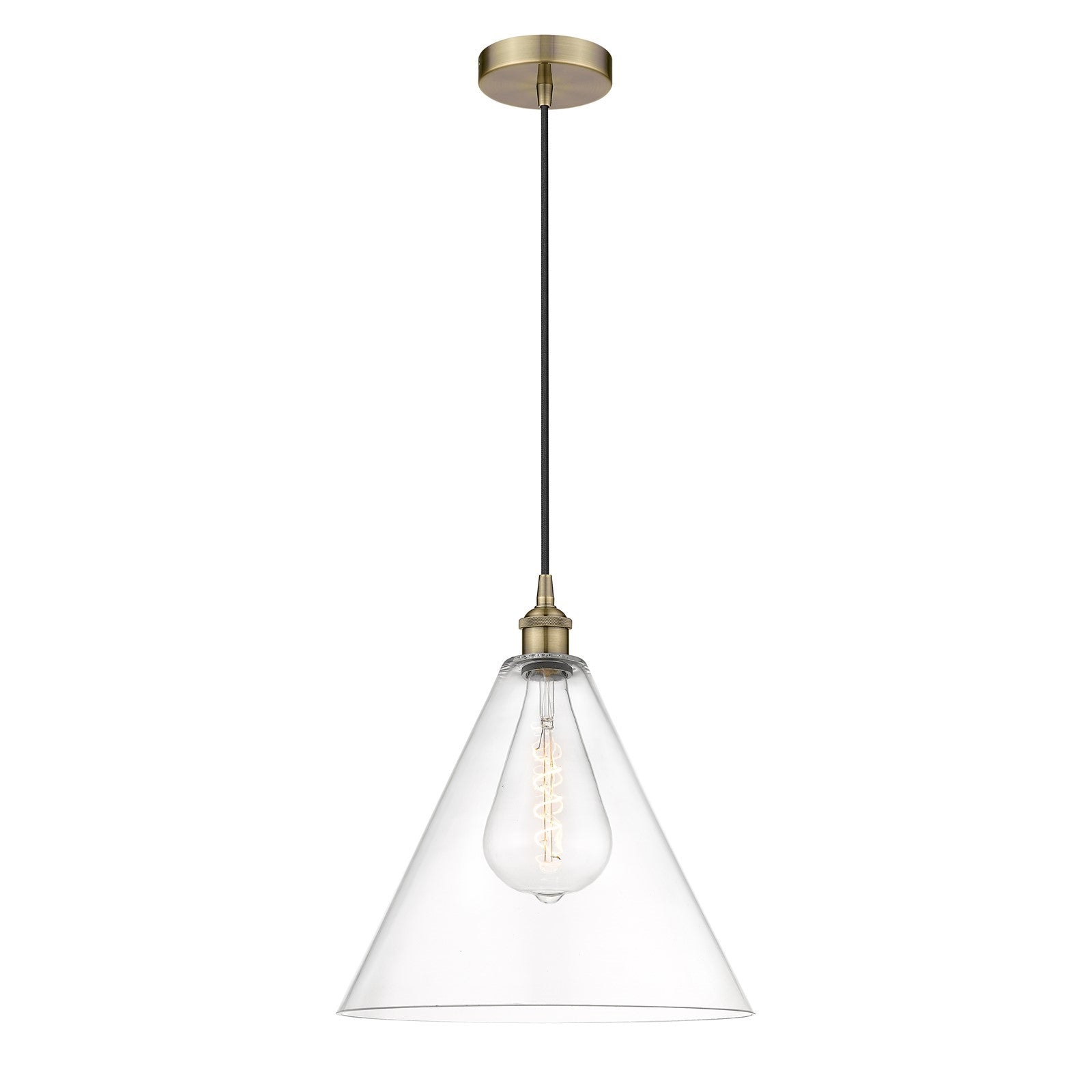 Innovations Berkshire Glass 16in 1-Light Pendant | Industrial Antique Brass Steel and Clear Glass | Kitchen Island & Dining | Model 616-1P-AB-GBC-162-LED