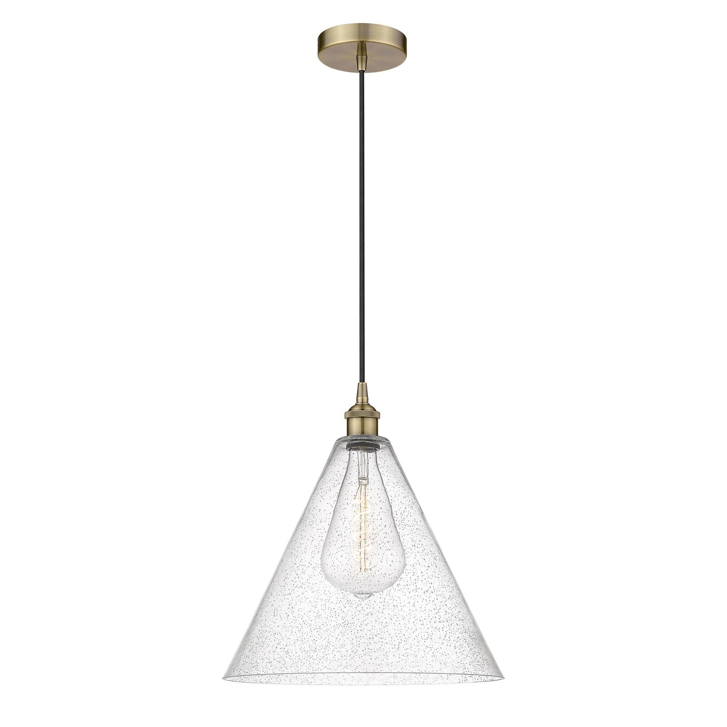 Innovations Berkshire 16in 1-Light Pendant | Industrial Antique Brass Steel and Seedy Glass | Kitchen Island & Dining Room | Model 616-1P-AB-GBC-164-LED