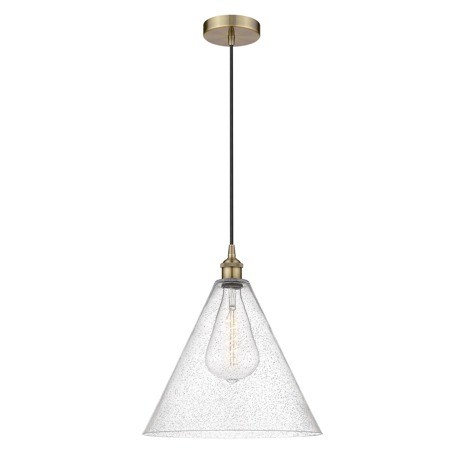 Innovations Berkshire 16in 1-Light Pendant | Industrial Antique Brass Steel and Seedy Glass | Kitchen Island & Dining Room | Model 616-1P-AB-GBC-164-LED
