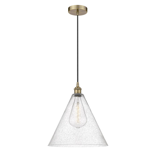 Innovations Berkshire 16in 1-Light Pendant | Industrial Antique Brass Steel and Seedy Glass | Kitchen Island & Dining Room | Model 616-1P-AB-GBC-164-LED
