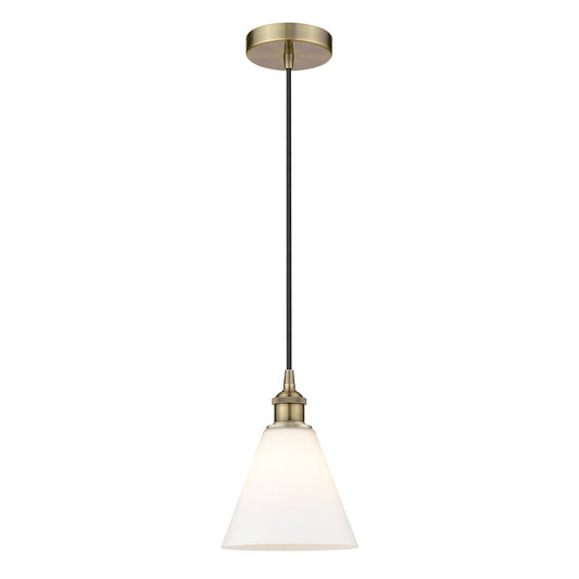 Innovations Berkshire Glass 8in 1-Light Mini Pendant | Industrial Antique Brass Steel and Matte White Glass | Kitchen Island | Model 616-1P-AB-GBC-81-LED