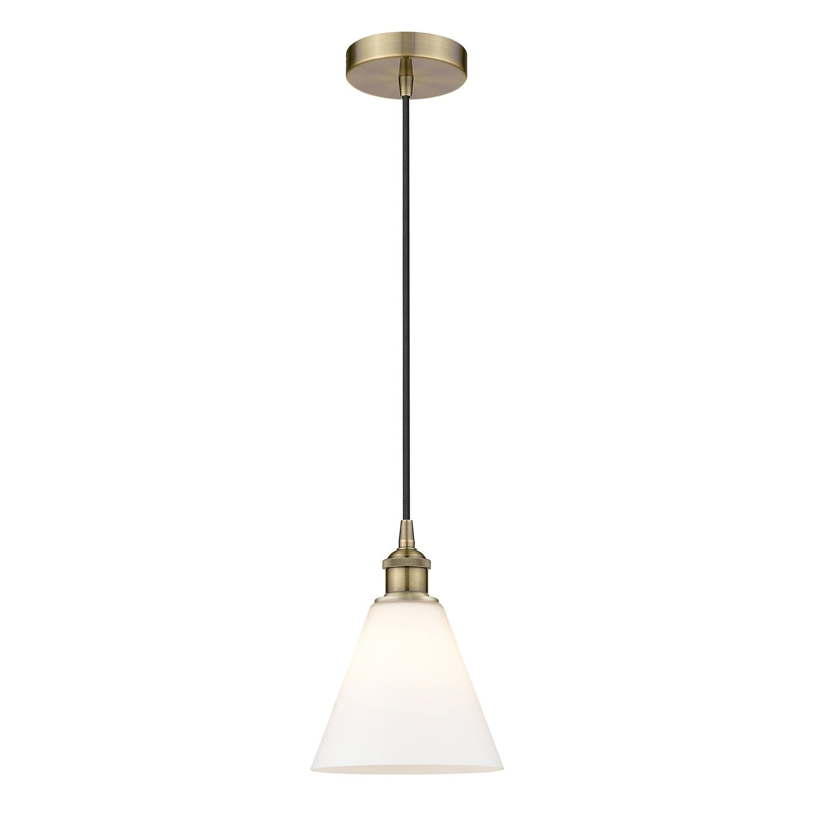 Innovations Berkshire Glass 8in 1-Light Mini Pendant | Industrial Antique Brass Steel and Matte White Glass | Kitchen Island | Model 616-1P-AB-GBC-81-LED