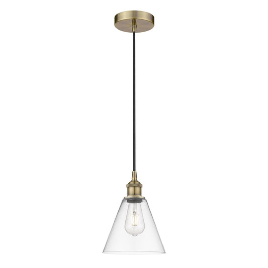 Innovations Berkshire Glass 8in 1-Light Mini Pendant | Industrial Antique Brass Steel and Clear Glass | Kitchen Island & | Model 616-1P-AB-GBC-82-LED