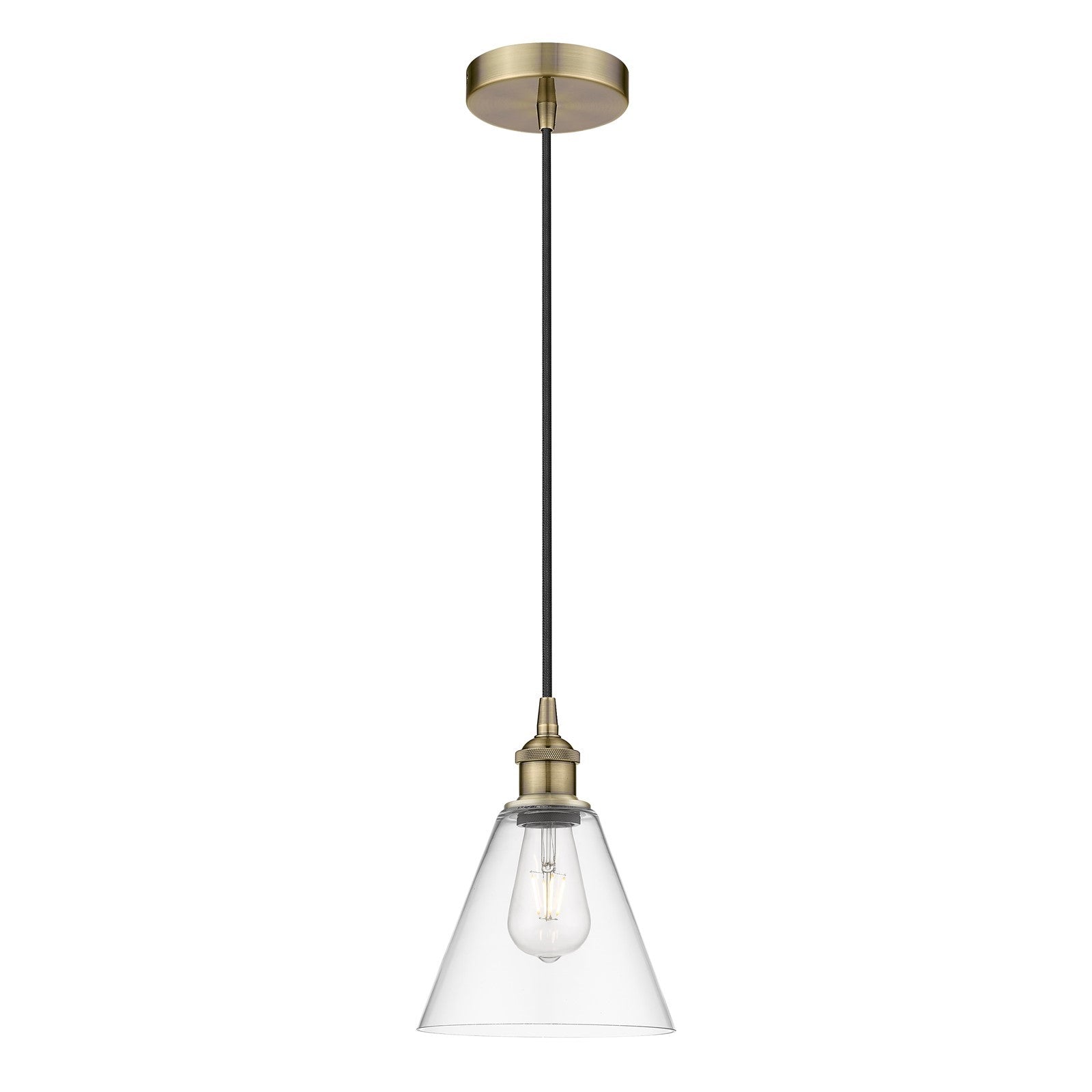 Innovations Berkshire Glass 8in 1-Light Mini Pendant | Industrial Antique Brass Steel and Clear Glass | Kitchen Island & | Model 616-1P-AB-GBC-82-LED