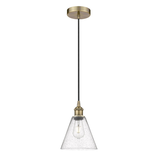 Innovations Berkshire Glass 8in 1-Light Mini Pendant | Industrial Antique Brass Steel and Seedy Glass | Kitchen Island & | Model 616-1P-AB-GBC-84-LED