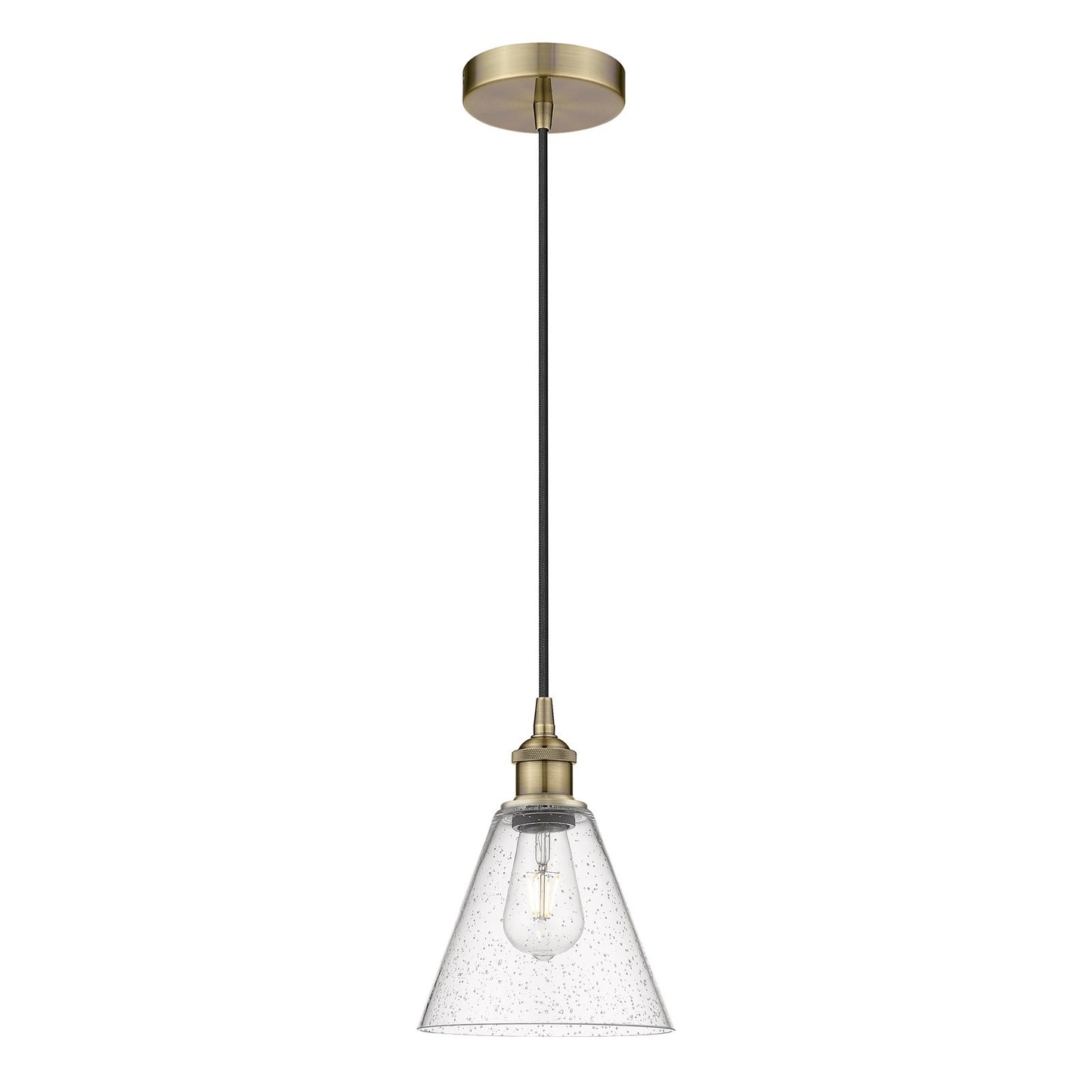 Innovations Berkshire Glass 8in 1-Light Mini Pendant | Industrial Antique Brass Steel and Seedy Glass | Kitchen Island & | Model 616-1P-AB-GBC-84-LED