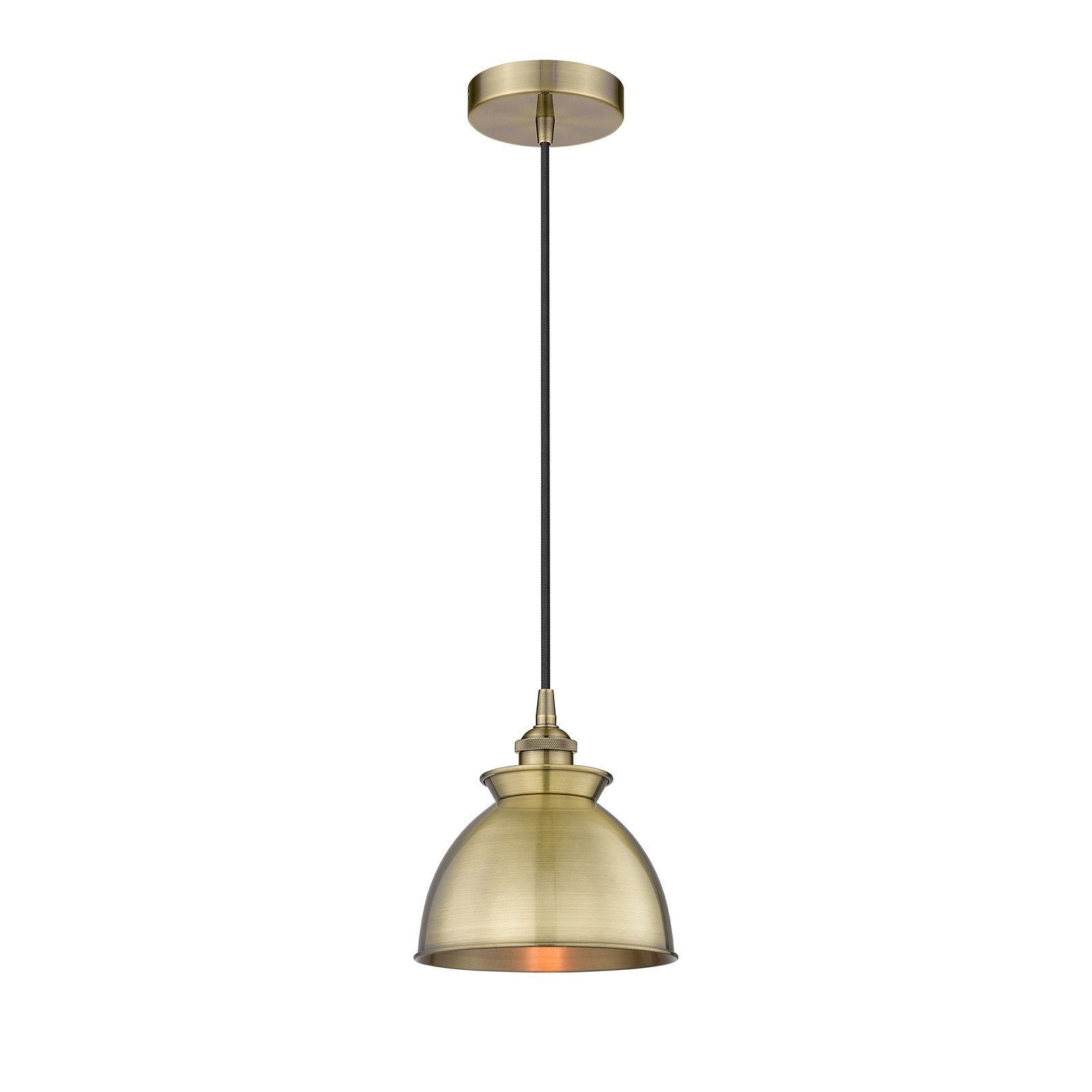 Innovations Adirondack 8.25in 1-Light Mini Pendant | Industrial Antique Brass Steel and Metal Dome Shade | Kitchen Island & | Model 616-1P-AB-M14-AB