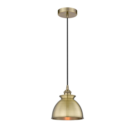 Innovations Adirondack 8.25in 1-Light Mini Pendant | Industrial Antique Brass Steel and Metal Dome Shade | Kitchen Island & | Model 616-1P-AB-M14-AB