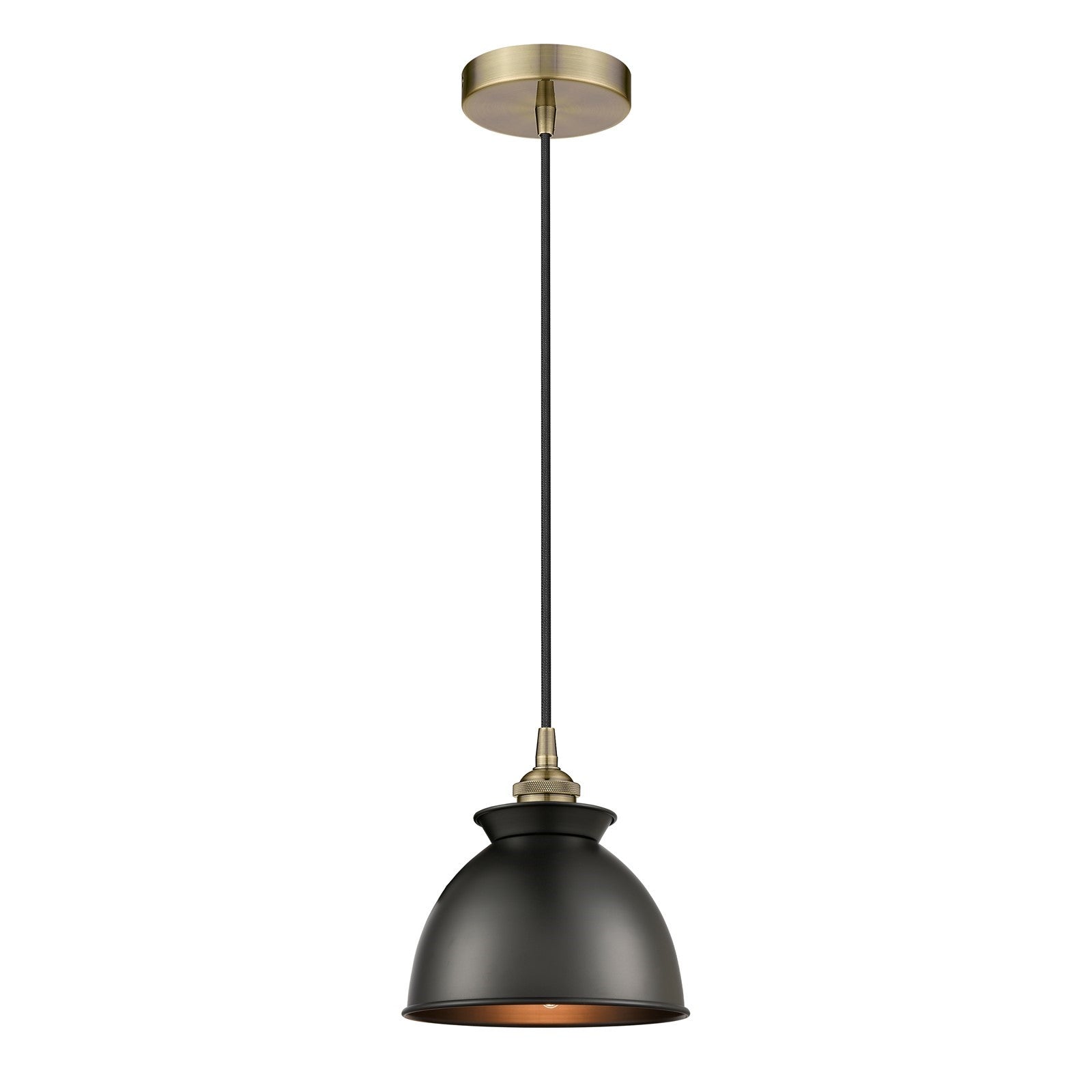 Innovations Adirondack 8.25in 1-Light Mini Pendant | Industrial Antique Brass and Matte Black Metal | Kitchen Island | 8.25 x | Model 616-1P-AB-M14-BK