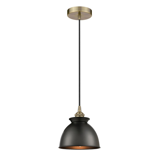 Innovations Adirondack 8.25in 1-Light Mini Pendant | Industrial Antique Brass and Matte Black Metal | Kitchen Island | 8.25 x | Model 616-1P-AB-M14-BK